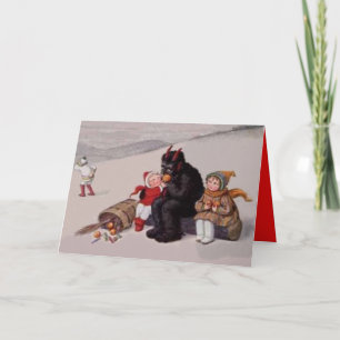 Krampus spelar med barn Snö Helgkort