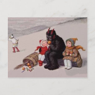 Krampus spelar med barn Snö Vykort