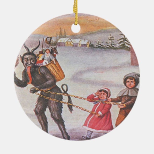 Krampus Stealing Leksaker & Children Julgransprydnad Keramik (Baksidan)