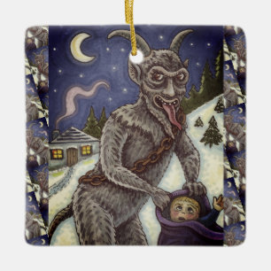 KRAMPUS & STORA BARN, RÄDDANDE JULBERÄTTELSE JULGRANSPRYDNAD KERAMIK