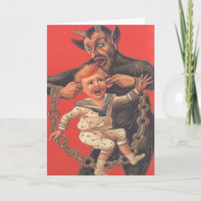 Krampus straffar liten pojke helgkort (Framsida)
