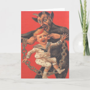 Krampus straffar liten pojke helgkort