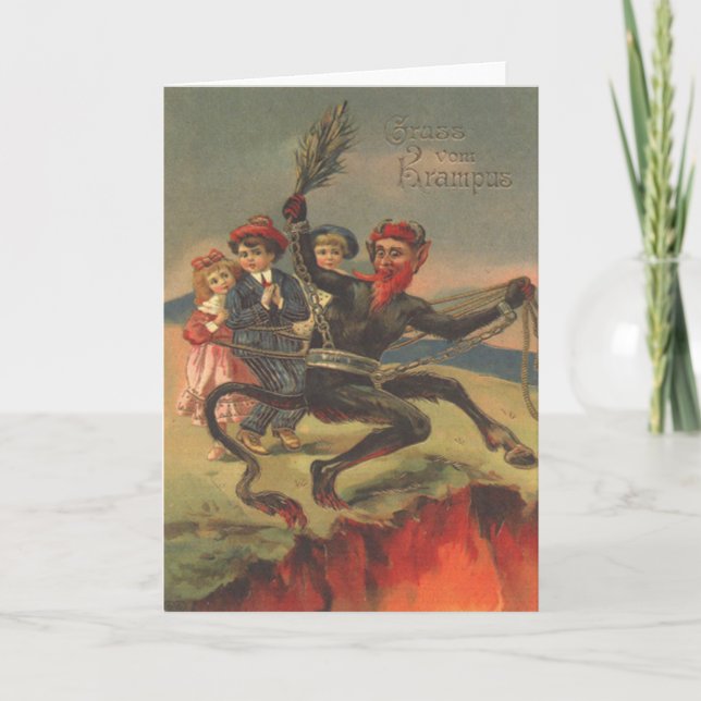 Krampus tar elaka barn till helvetet helgkort (Framsida)