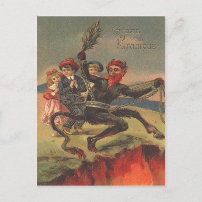 Krampus tar elaka barn till helvetet vykort (Framsida)