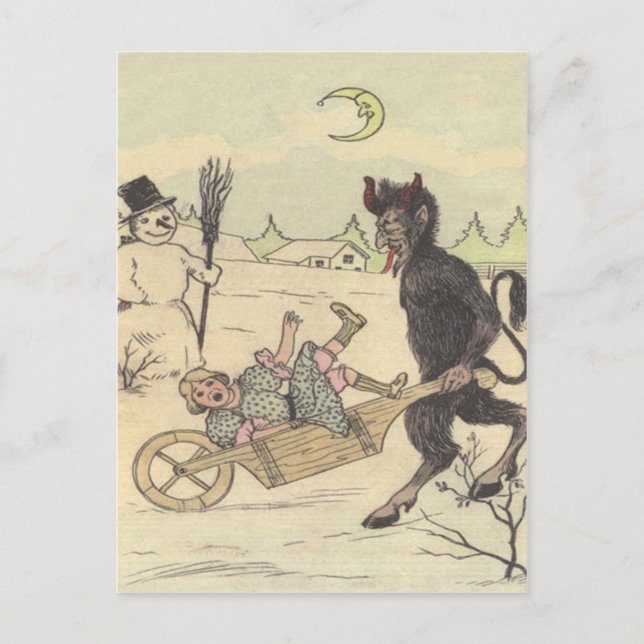 Krampus tar med sig det elaka barnet vykort (Framsida)