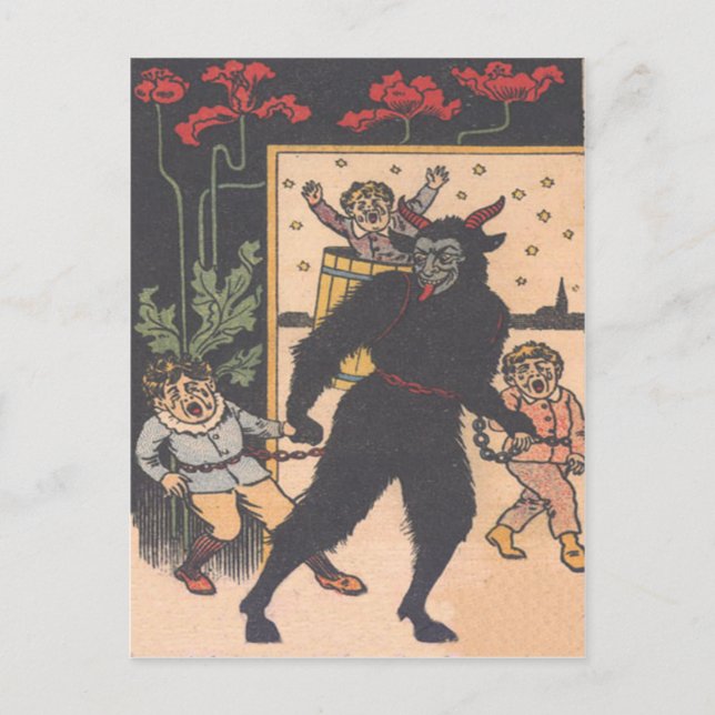 Krampus tar med sig elaka barn vykort (Framsida)
