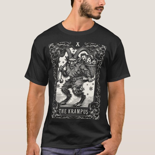 Krampus Tarot Card Design Christmas Season Evil Pa T Shirt (Framsida)
