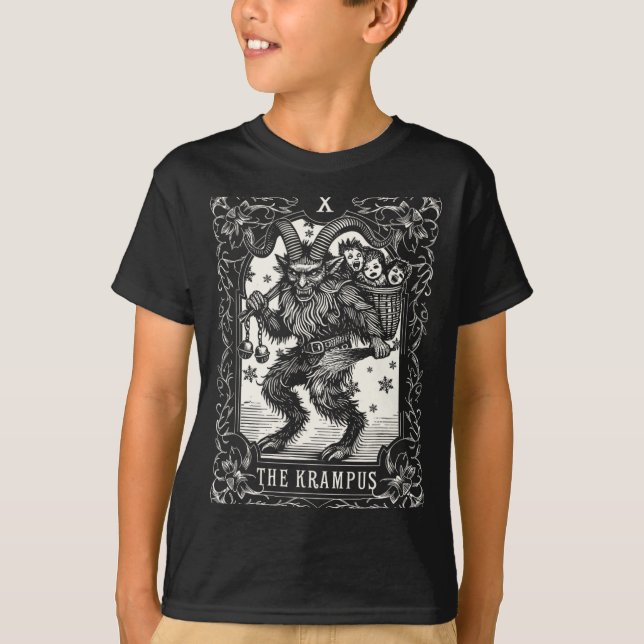 Krampus Tarot Card Design Christmas Season Evil Pa T Shirt (Framsida)