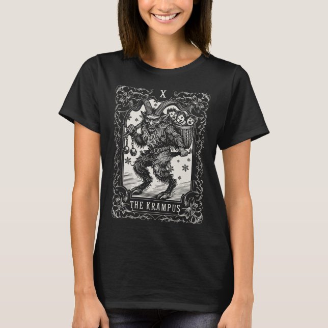 Krampus Tarot Card design Julsäsong Evil Pa T Shirt (Framsida)