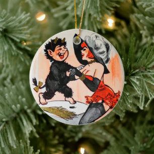 Krampus & Temptress Vintage lite första jul Julgransprydnad Keramik