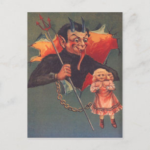Krampus with Girl & Pitchfork Vykort