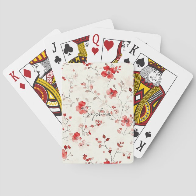 Krämröd blommig   casinokort (Baksidan)