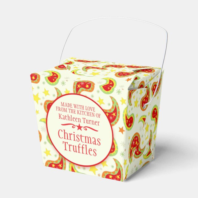 Krämröd grön jul stjärna paisley presentlåda (Framsidan Sidan)