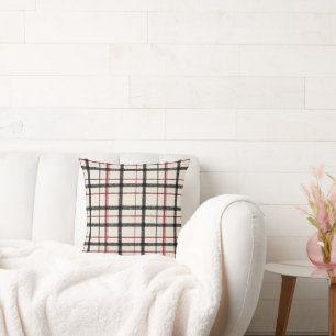 Krämröd och svart tartan kudde