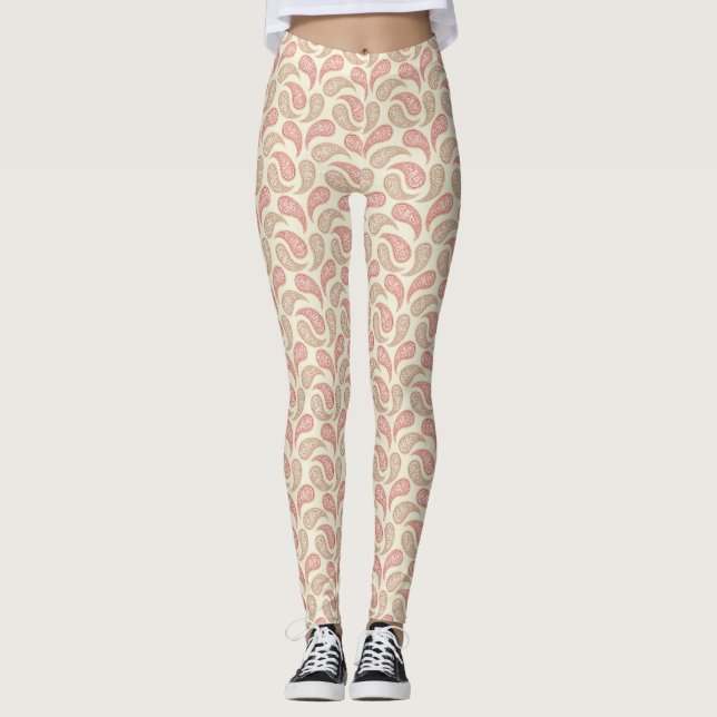 Krämröda Paisley-mönstrade Leggings (Framsida)
