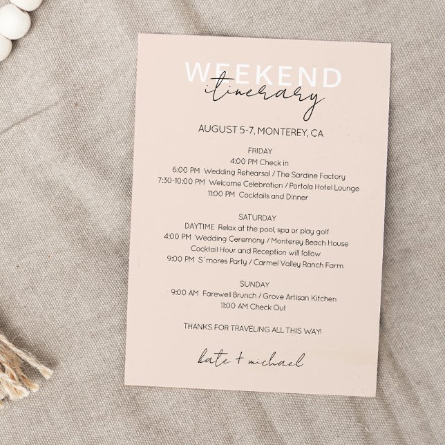 Krämrosa bröllopshelg Itinerary-kort Inbjudningar (Skapare uppladdad)