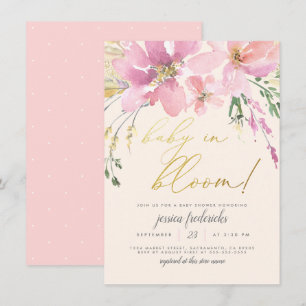 Krämrosa guld Baby in Bloom Blommig Baby Shower Inbjudningar