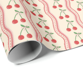 Krämtansmönster med rosa vågiga ränder presentpapper