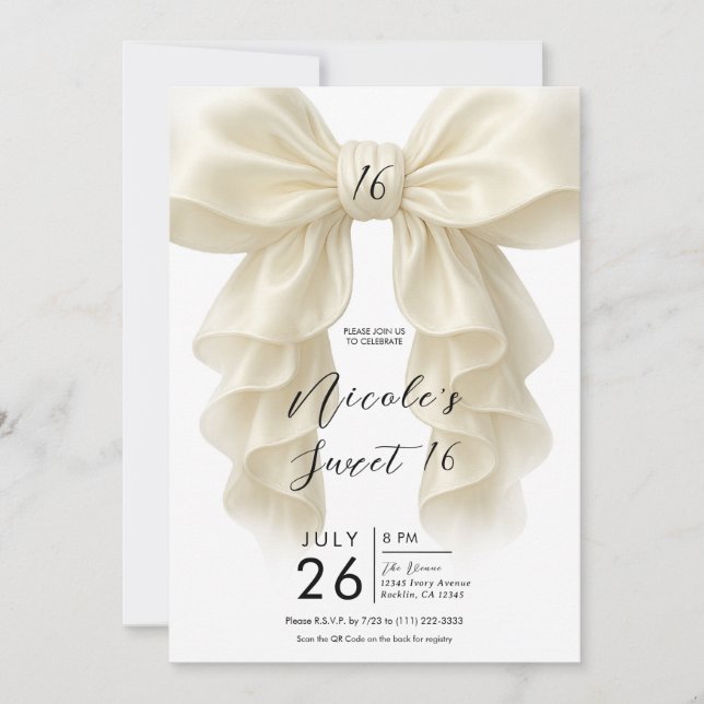 Krämveckad kaskadslinga Elegant Sweet 16-fest Inbjudningar (Framsida)