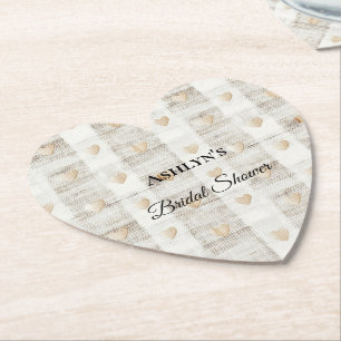 Krämvit Beige Boho Hjärtan Bröllopsdusch Underlägg Papper