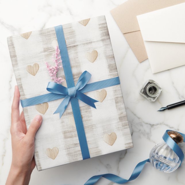 Krämvit beige bohohjärtan bröllopsdusch  presentpapper (Gifting)