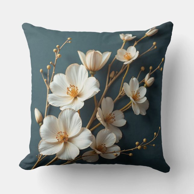🌸 Krämvit blomstergren rumsdekor accent 🌸 Kudde (Framsida)