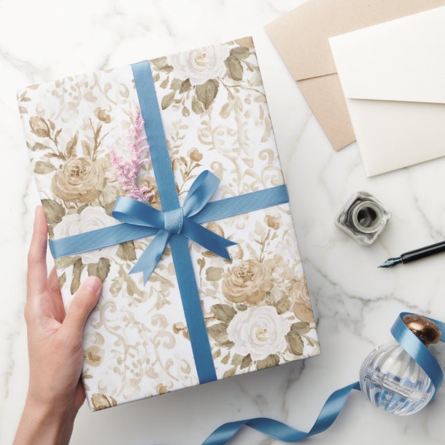 Krämvit bohemisk blombröllopsdusch presentpapper (Gifting)