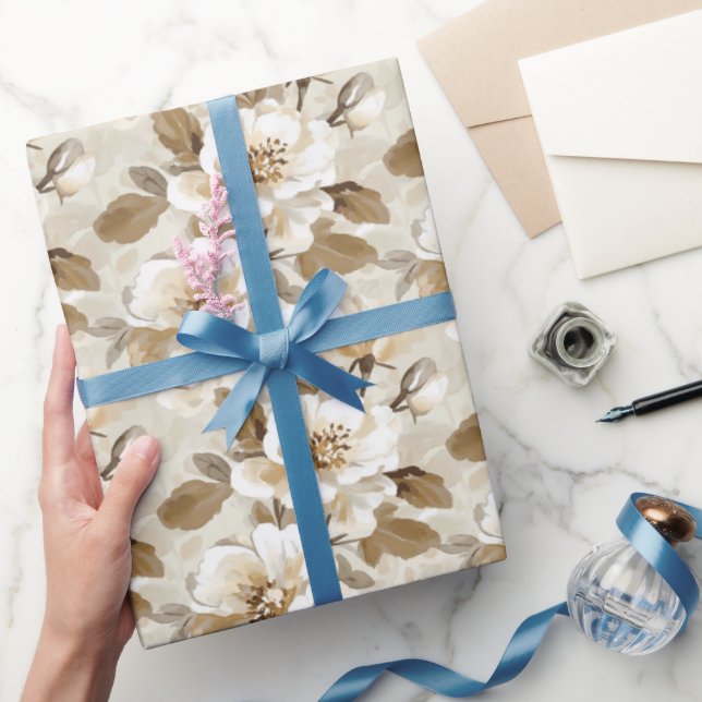 Krämvit Brun Blommig Födelsedag Presentpapper (Gifting)
