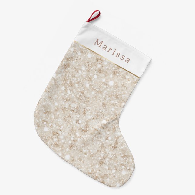 Krämvit glitter glitter jul   stor julstrumpa (Framsidan (Hängande))