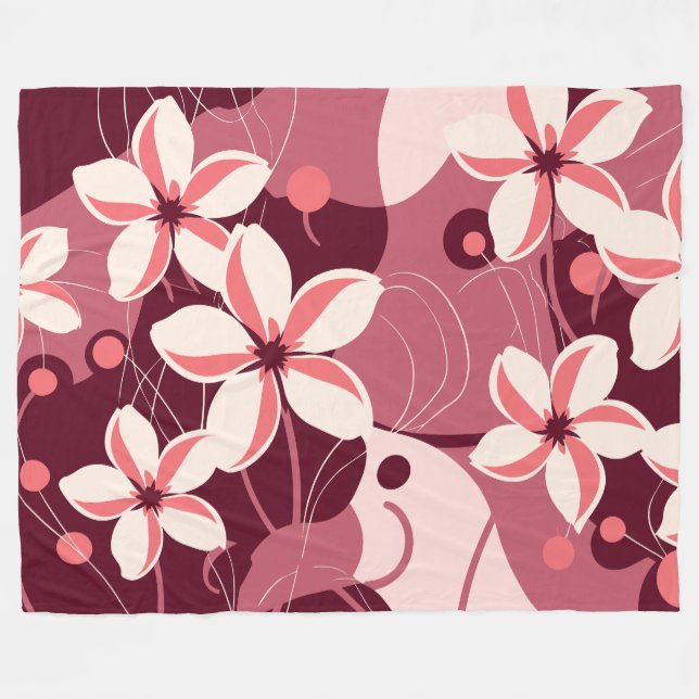Krämvit och persikorosa blommig mönster fleecefilt (Framsidan (Horisontell))
