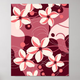 Krämvit och persikorosa blommig mönster poster
