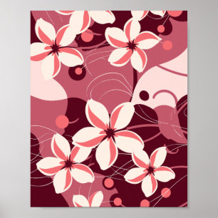 Krämvit och persikorosa blommig mönster poster
