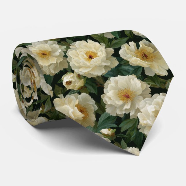 Krämvit Pion Blommönster Slips (Rullad)