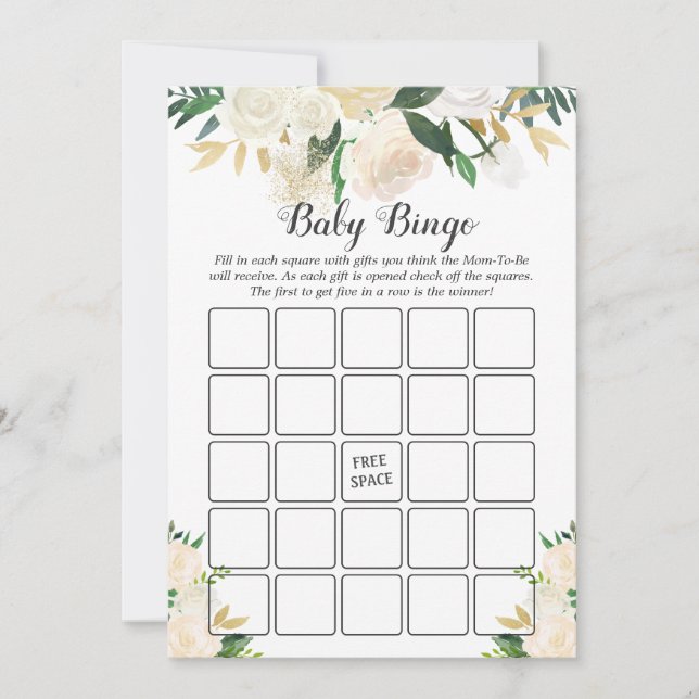 Krämvit Ros Blommig Baby Shower Bingo Spel (Framsida)