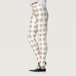 Krämvit rutmönstrade ränder leggings