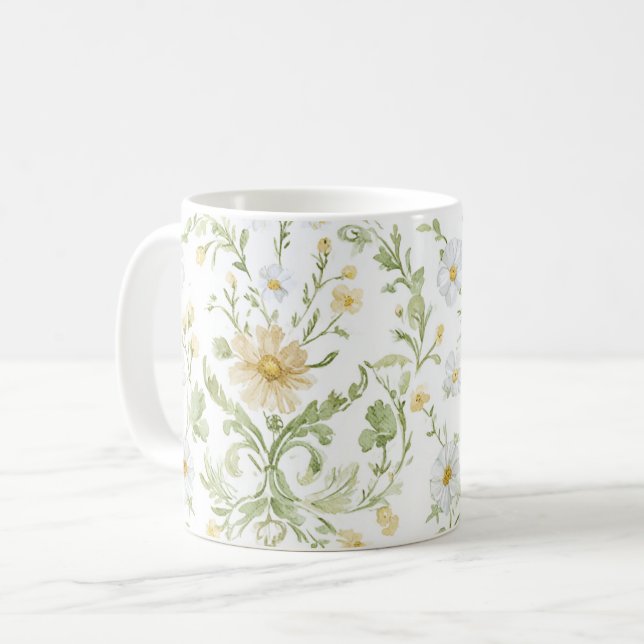 Krämvita blommor   kaffemugg (Framsida vänster)