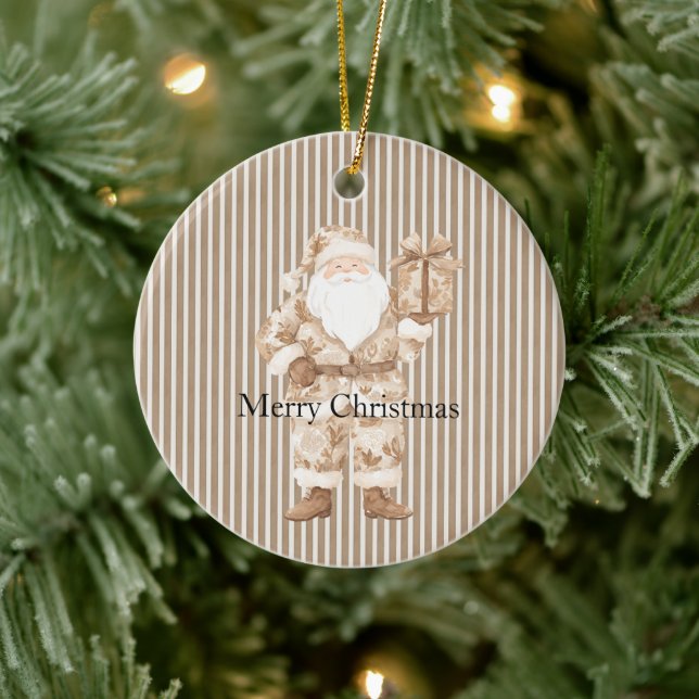 Krämvita ränder Santa jul Julgransprydnad Keramik (Träd)