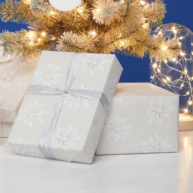 Krämvita snöflingor jul presentpapper (Helgdagar)