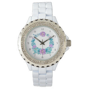 Kran för blomma för rosa turkos för *~*strand armbandsur