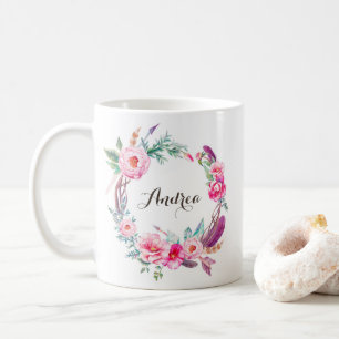 Kran för blommigt för pioner för Boho vattenfä Kaffemugg
