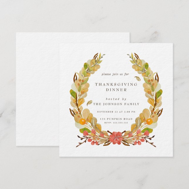 Kran för blommigt för thanksgivingmiddaginbjudan inbjudningar (Fram/baksida)