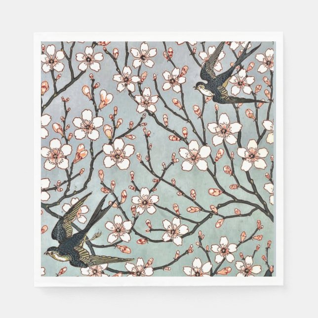 Kran - Mandelblommor och svalor Pappersservett (Framsidan)