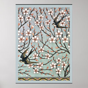 Kran - Mandelblommor och svalor Poster