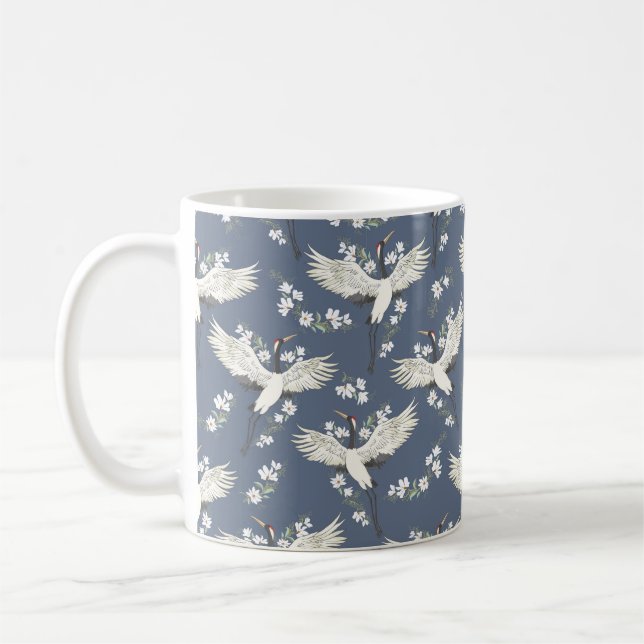 kran, mönster, illustration av vintage, flygfågel  kaffemugg (Vänster)