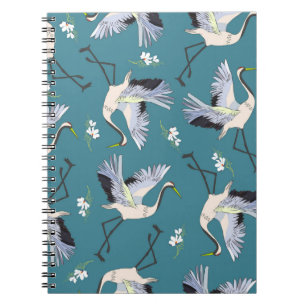 kran, mönster, illustrationsflygande fågelblomma anteckningsbok