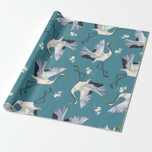 kran, mönster, illustrationsflygande fågelblomma presentpapper