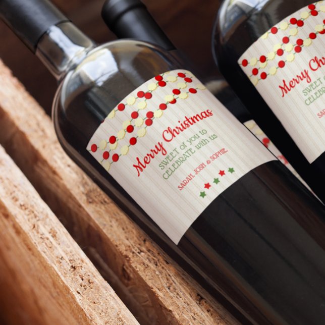 Kranberry och Popcorn Rustic Beadboard-jul Vinflaska Etikett (Skapare uppladdad)