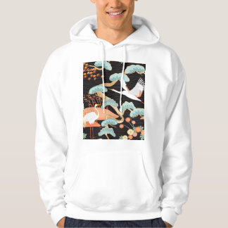 Kraner, hjordar: japansk fågel mönster. hoodie