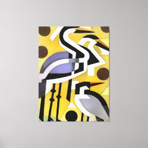 Kraner i Geometric Abstrakt Art Stil på Gult Canvastryck