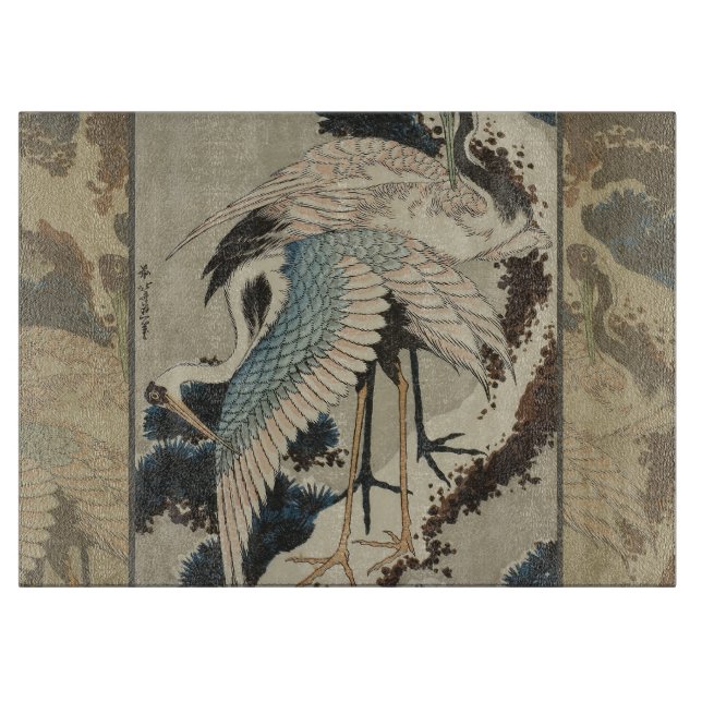 Kraner på ett Snö täckt Gräs Hokusai (Framsidan)